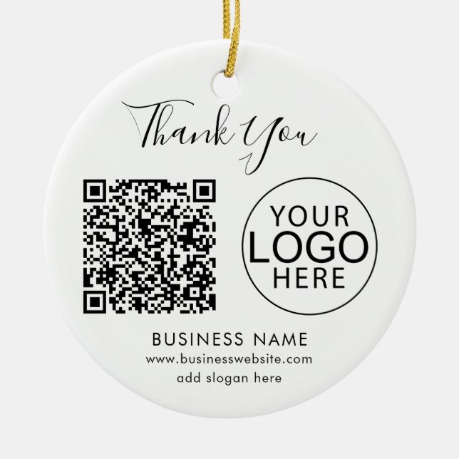 Modernes Geschäftslogo und QR-Code-Script Danke Keramik Ornament (Vorne)