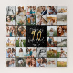Modernes Geschenk zum 90. Geburtstag mit mehreren<br><div class="desc">Modernes,  minimales Multi-Foto Script 90. Geburtstag Kissen Geschenk. Ideal für Mütter,  Väter,  Groß,  Groß und Groß aller Familienmitglieder. Atemberaubender,  eleganter Text. Schwarz,  Weiß und Gold.</div>