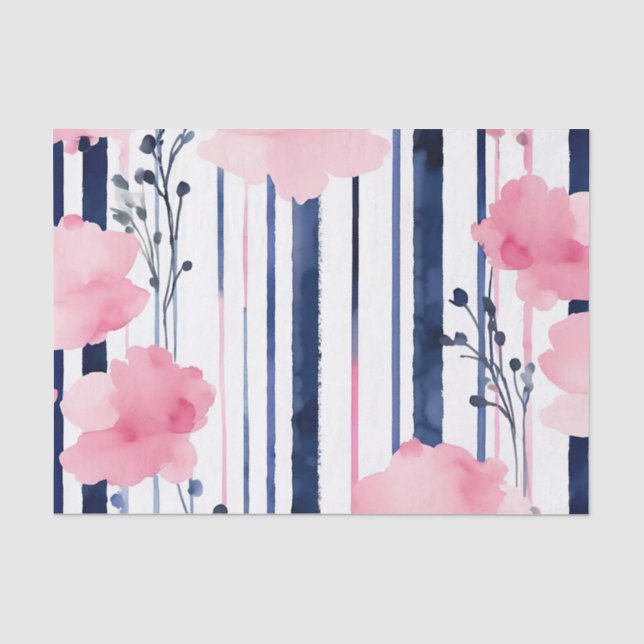 Modernes gestreiftes Blumenmuster Seidenpapier (Vorderseite)