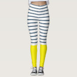 Modernes gestreiftes Muster Leggings<br><div class="desc">Moderne,  weiße,  blaue und gelbe gestreifte Dekoration</div>