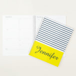 Modernes gestreiftes Muster Planer<br><div class="desc">Modernes,  weiß,  blau und gelb gestreiftes Muster mit individuelle Name</div>