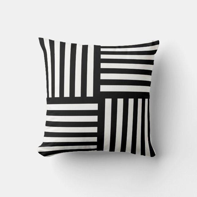 Modernes gestreiftes, schwarzes Kissen Minimalisti (Vorderseite)
