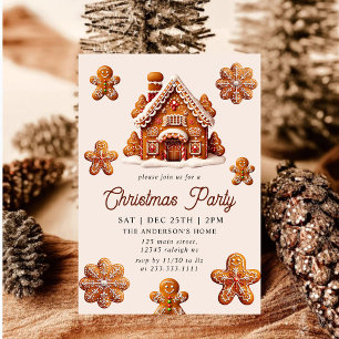Modernes Gingerbrett Weihnachtsfest im Haus Party Einladung