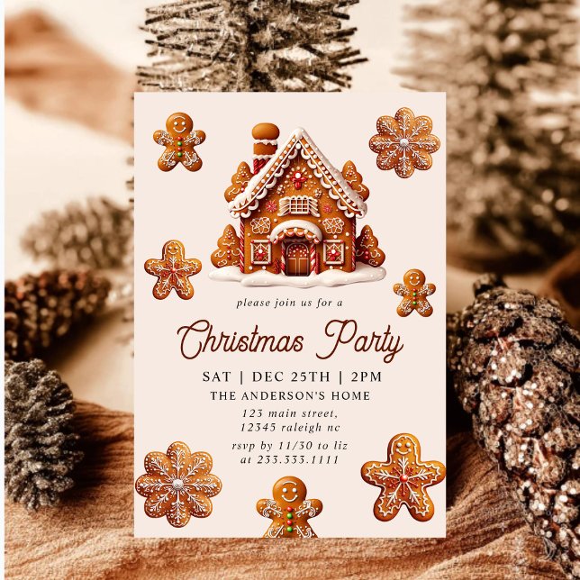 Modernes Gingerbrett Weihnachtsfest im Haus Party Einladung (Von Creator hochgeladen)