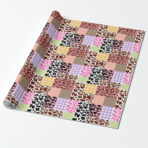 Modernes Gingham Cowskin Patchwork Quilt Geschenkpapier