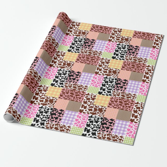 Modernes Gingham Cowskin Patchwork Quilt Geschenkpapier (Ungerollt)