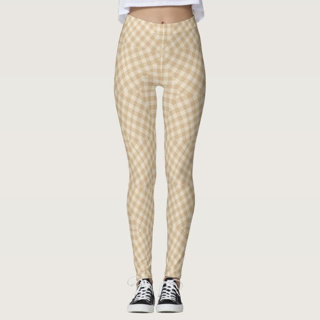 Modernes Gingham Pattern - Beige Leggings (Vorderseite)