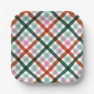 Modernes Gingham Weihnachts-Party Pappteller