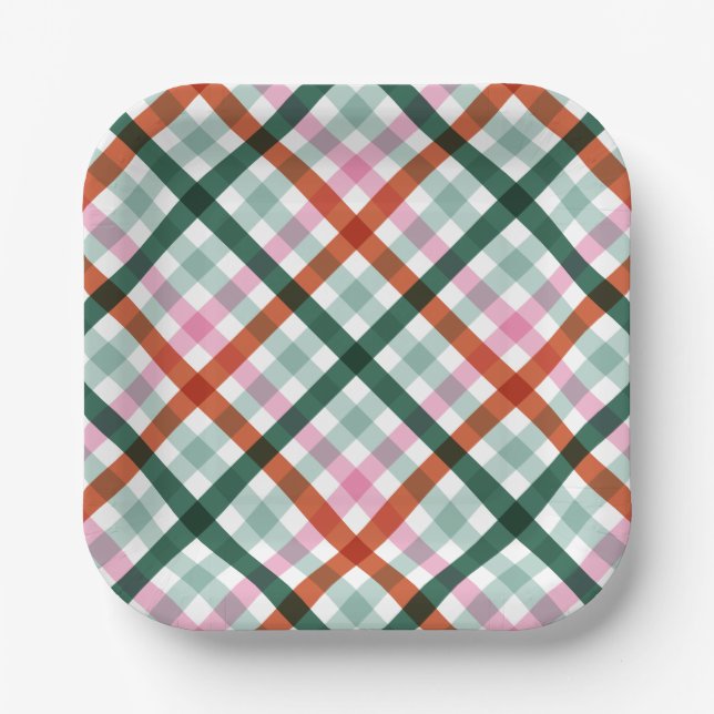 Modernes Gingham Weihnachts-Party Pappteller (Vorderseite)