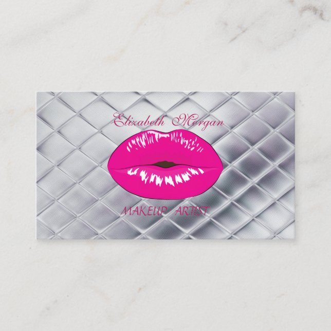Modernes Girl Chic Silver, rosa Lippen Visitenkarte (Vorderseite)