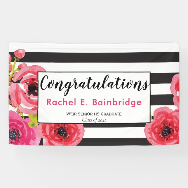 Modernes Girl-Floral-Abschluss-Banner Banner (Horizontal)