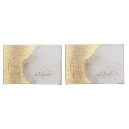 Modernes Girl Gold Glitzer Script Monogram Name Kissenbezug