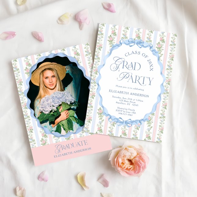 Modernes Girly Bows Graduate Party Einladung (Von Creator hochgeladen)