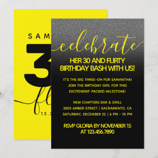 Modernes Girly Bright Yellow 30 und Koketter Gebur Einladung