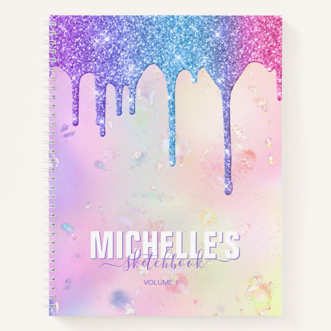 Modernes Girly Holographic Elegante Trendy Sketchb Notizbuch (Vorderseite)