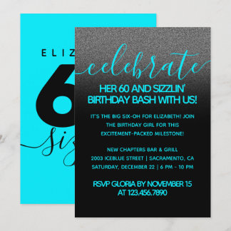 Modernes Girly Ice Blue 60 und Sizzlin' Einladung