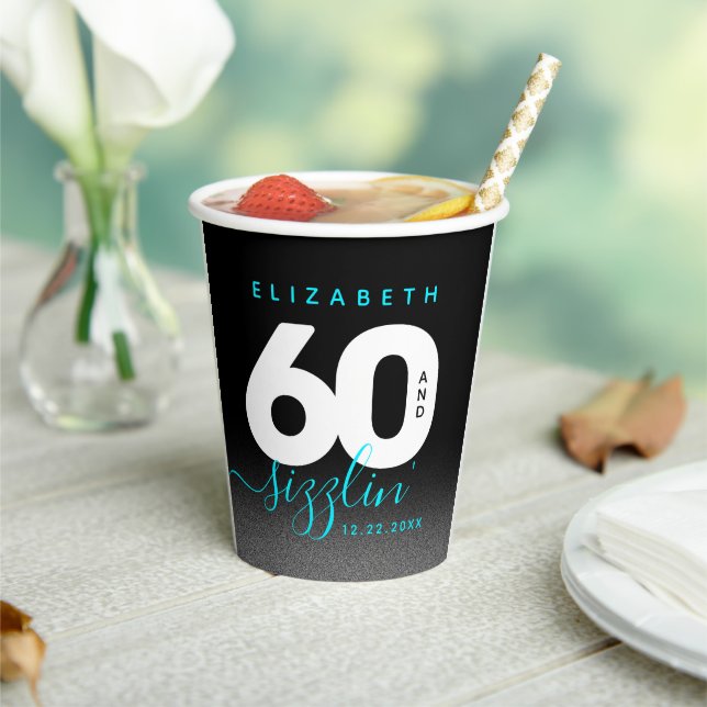 Modernes Girly Ice Blue 60 und Sizzling Pappbecher (In Situ)
