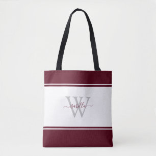 Modernes Girly Monogram Script Burgundy Tasche