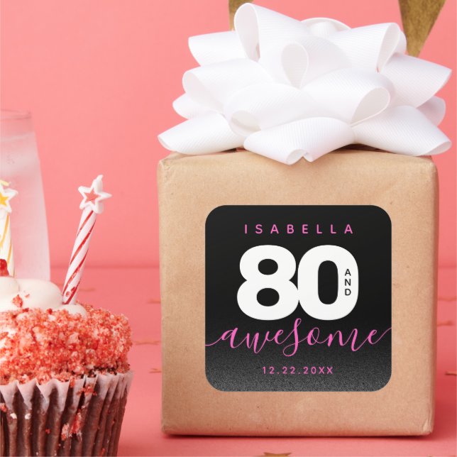 Modernes Girly Pink 80 und Phantastisch Quadratischer Aufkleber (Party)