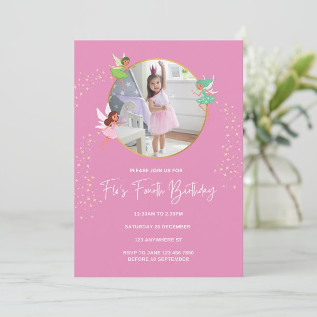 Modernes Girly Pink Gold . Einladung zur Geburtsta (Stehend Vorderseite)