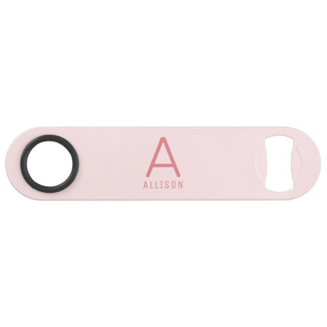 Modernes Girly Pink Monogram Speed Bottle Opener Flaschenöffner (Vorderseite (Horizontal))