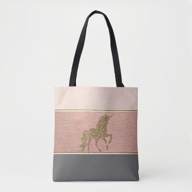 Modernes Girly Striped, Gold Glitzer Einhorn Tasche (Vorderseite)