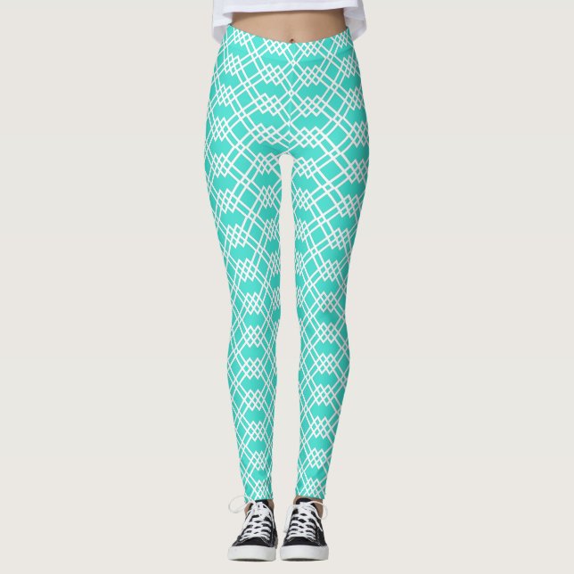 Modernes Gitter Geometrie, leuchtendes Türkis und  Leggings (Vorderseite)