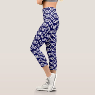 Modernes Gitter Geometrie Navy Blue & White Capri Leggings