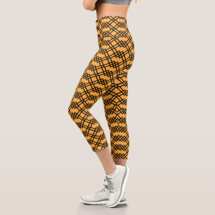 Modernes Gitter Geometrisches Schwarz & Mango Sorb Capri Leggings