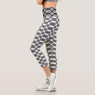 Modernes Gitter Geometrisches Schwarz & Weiß Capri Leggings