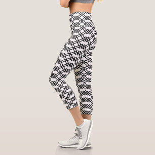 Modernes Gitter Geometrisches Schwarz & Weiß Capri Leggings
