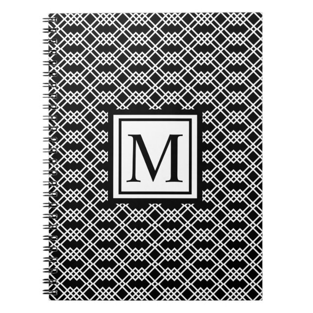 Modernes Gittergeometrisches Monogramm Schwarz/Wei Notizblock (Vorderseite)