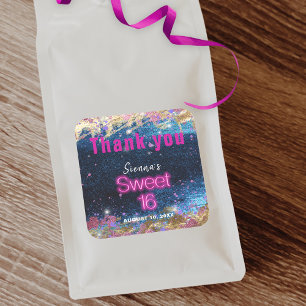 Modernes Glam Blue Glitzer Hot Neon Pink Sweet 16 Quadratischer Aufkleber