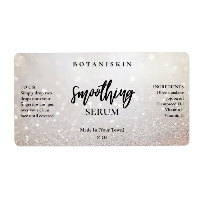 Modernes Glam Bokeh Silver Face Serum Labels (Vorne)