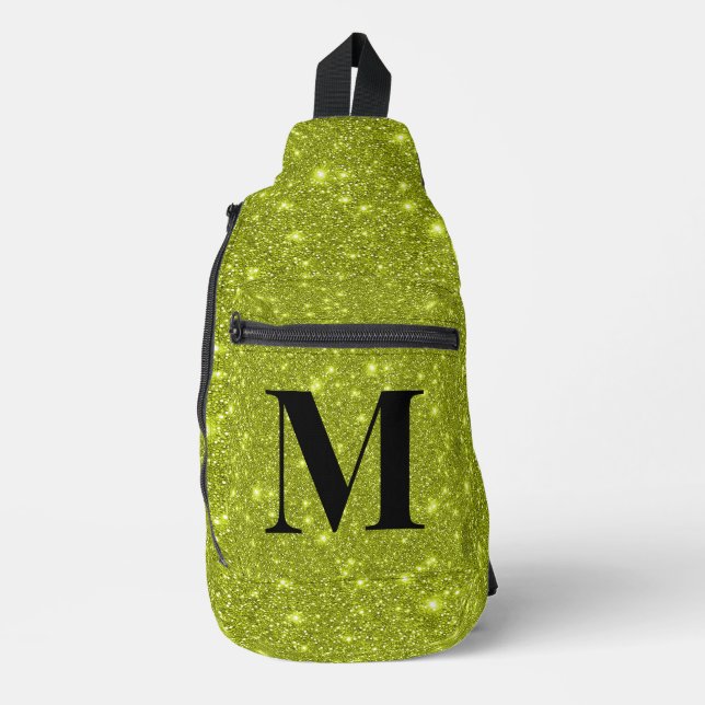 Modernes Glam Glittery Limon Gelbe Sparkling Anfän Crossbody Bag (Vorderseite)