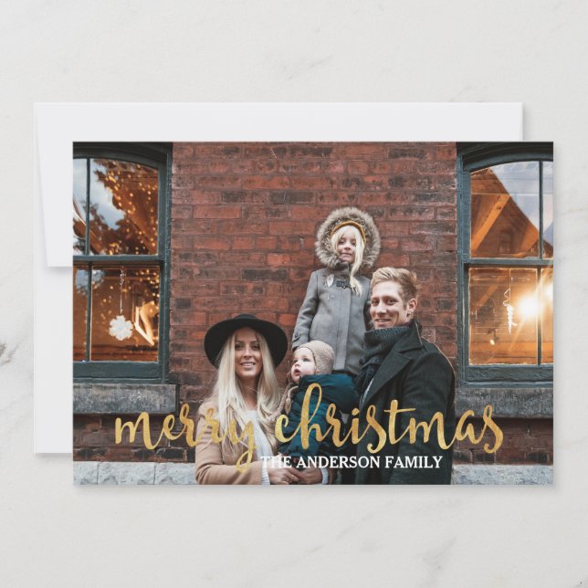 Modernes Glam Gold Confetti Foto Weihnachten (Vorderseite)