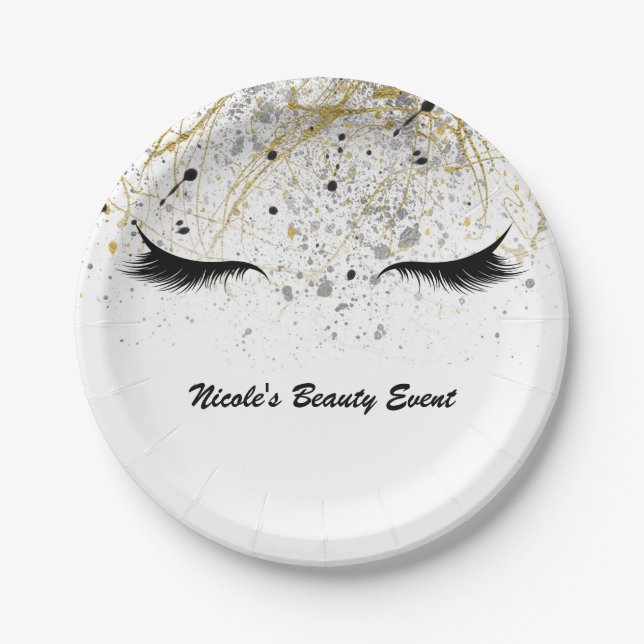 Modernes Glam Gold Silver Black Eyelashes Schönhei Pappteller (Vorderseite)