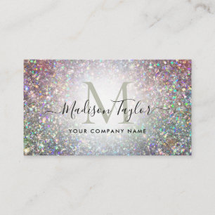 Modernes Glam Holographic Glitzer Sparkle Monogram Visitenkarte
