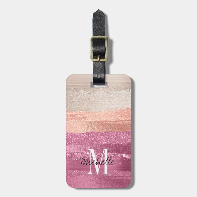 Modernes Glam Pinselstrich Glitzern Blush Hot Pink Gepäckanhänger (Vorderseite vertikal)
