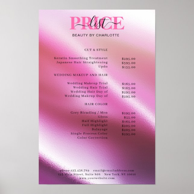 Modernes Glam-Preislisten-Poster Poster (Vorne)