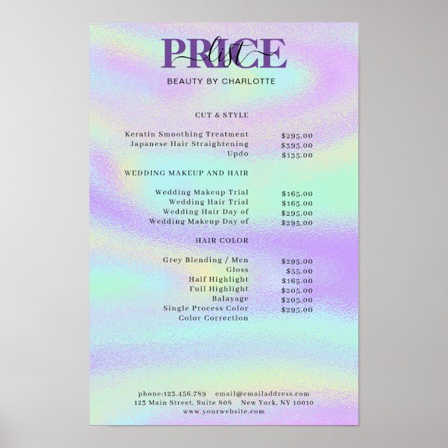 Modernes Glam-Preislisten-Poster Poster (Vorne)