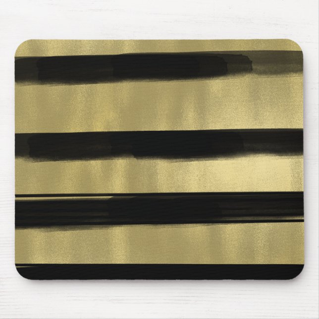 Modernes Glam Schwarz & Gold Pinselstriche Stricks Mousepad (Vorne)