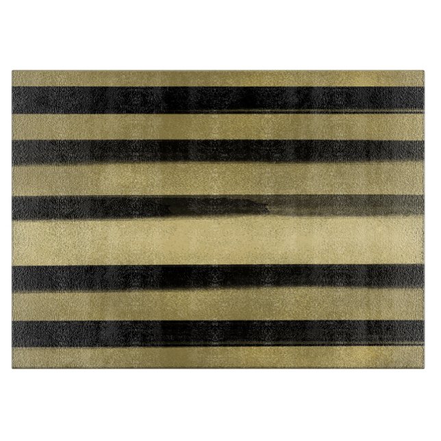 Modernes Glam Schwarz & Gold Pinselstriche Stricks Schneidebrett (Vorderseite)