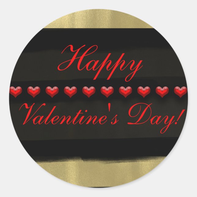 Modernes Glam Schwarz & Gold Rote Herzen Valentine Runder Aufkleber (Vorderseite)
