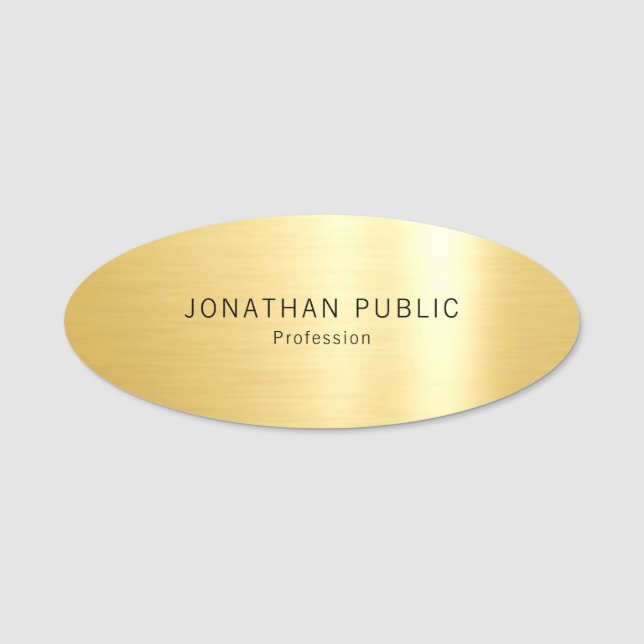 Modernes Glamour Gold Look Template Oval Namensschild (Vorderseite)