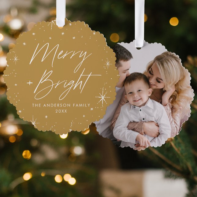 Modernes, glänzendes Gold Holiday Foto Ornament Karte (Von Creator hochgeladen)