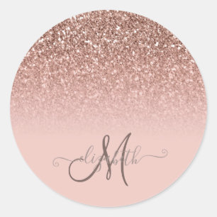 Modernes Glitter Pailletten Ombre Cooles Monogramm Runder Aufkleber