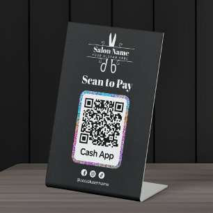 Modernes Glitter-Salon-Scan-to-Pay-Cashapp-QR-Code Sockelschild