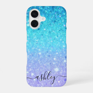 Modernes Glitterblau und Lila iPhone 16 Hülle