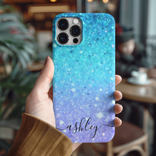 Modernes Glitterblau und Lila iPhone 16 Hülle